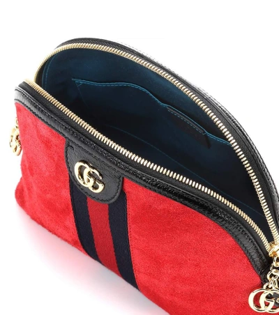 Shop Gucci Ophidia Suede Crossbody Bag In Red