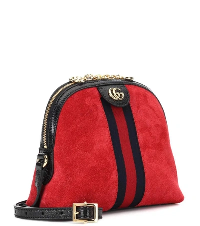 Shop Gucci Ophidia Suede Crossbody Bag In Red