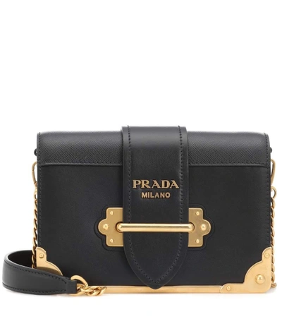 Shop Prada Cahier Leather Shoulder Bag In Black