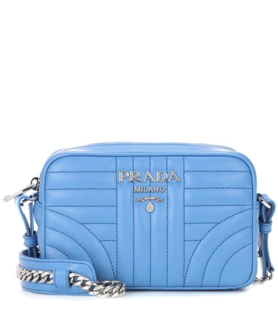 Shop Prada Diagramme Leather Crossbody In Blue