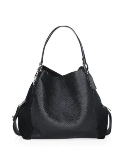 Shop Coach Edie 42 Mixed Leather Shoulder Bag In Black