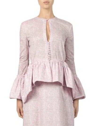 Shop Loewe Liberty Floral-print Bell-sleeve Cotton Blouse In Baby Pink