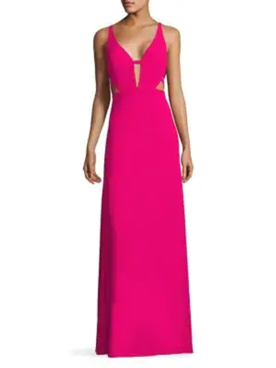 Shop Aidan Mattox Crepe Cutout Gown In Bright Pink