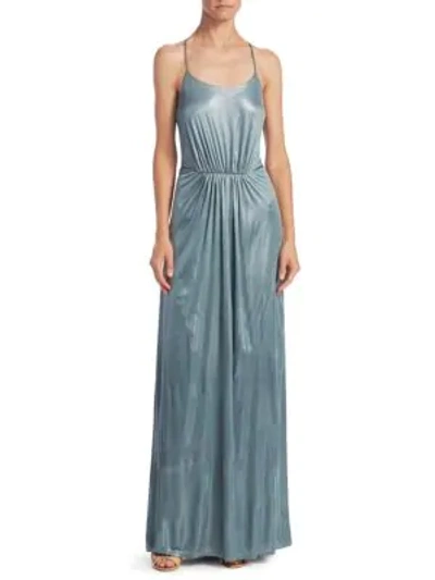 Shop Halston Heritage Metallic T-back Dress In Blue