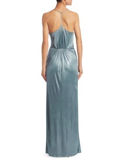 Shop Halston Heritage Metallic T-back Dress In Blue