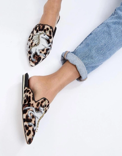 Shop Kg Kurt Geiger Kg By Kurt Geiger Ollie Unicorn Print Pointed Flat Mules - Beige