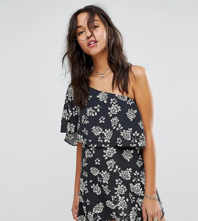 Shop Flynn Skye Exclusive One-shoulder Floral Mini Dress - Black