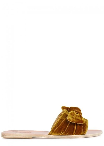 Shop Ancient Greek Sandals Taygete Amber Velvet Sliders In Yellow