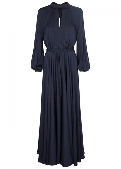 Shop Milly Emmie Navy Stretch Silk Maxi Dress