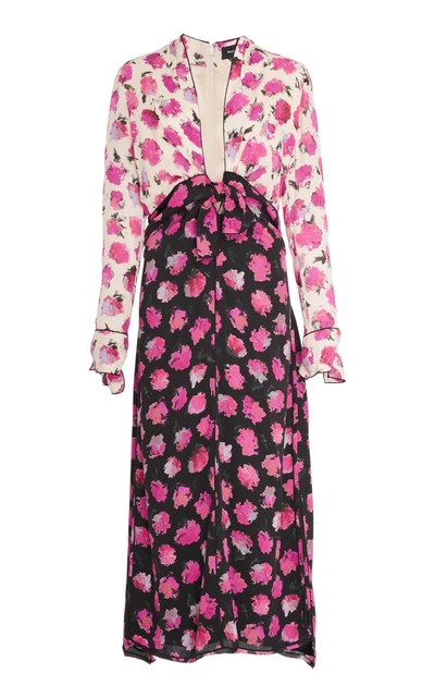Shop Proenza Schouler Silk Bi-color Floral Plunge Dress In Multi