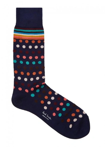 Shop Paul Smith Artist Polka Dot Cotton Blend Socks In Navy