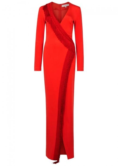 Shop Galvan Tunqui Red Fringed-trimmed Gown