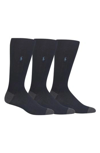 Shop Polo Ralph Lauren 3-pack Ribbed Socks In Navy
