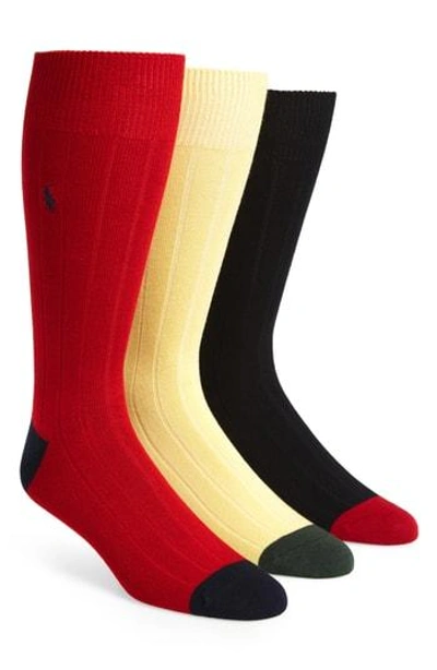 Shop Polo Ralph Lauren 3-pack Ribbed Socks In Crimson
