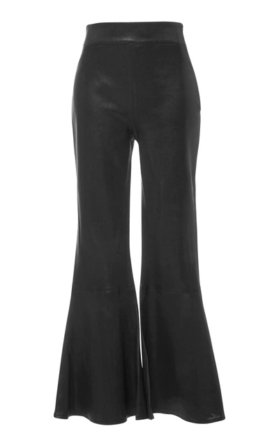 Shop Frame Leather Cropped Flared Pants In Black
