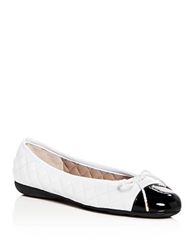 Shop Paul Mayer Women's Best Quilted Leather Cap Toe Ballet Flats In Black/white