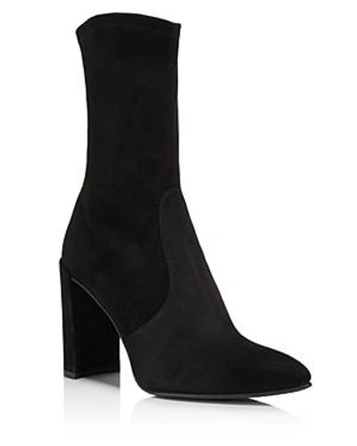 Shop Stuart Weitzman Women's Clinger Stretch Suede Pointed Toe Booties In Black