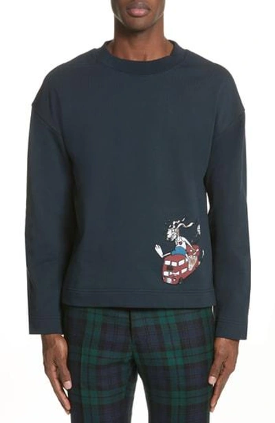 Shop Burberry Sketch Print Appliqued Cropped Sweatshirt In Navy