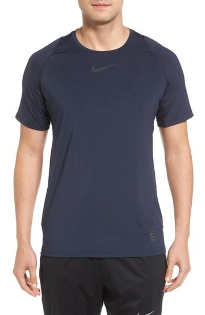 Shop Nike Pro Fitted T-shirt In Obsidian/ White/ White