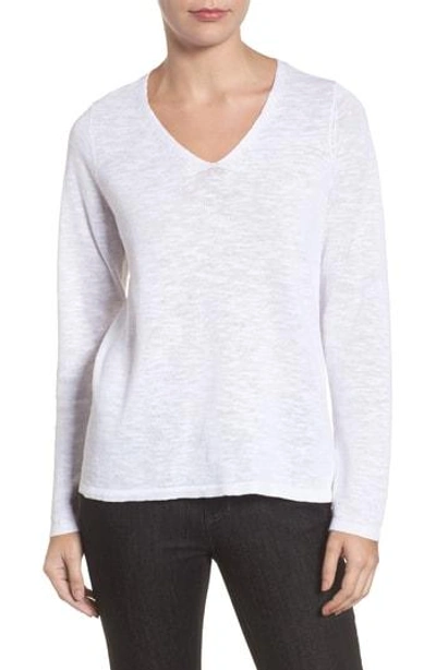 Shop Eileen Fisher Organic Linen & Cotton V-neck Sweater In White