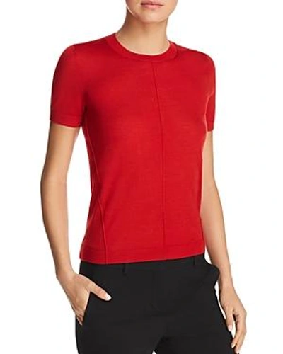 Shop Hugo Boss Fuyuka Short Sleeve Virgin Wool Sweater In Medium Red