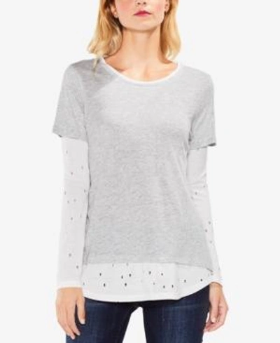 Shop Vince Camuto Layered Distressed Top In Grey Heather