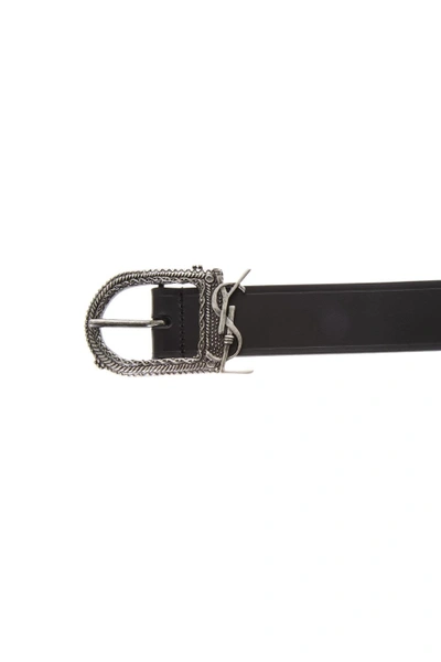 Shop Saint Laurent Berber Monogramme Belt In Balck Leather In Black