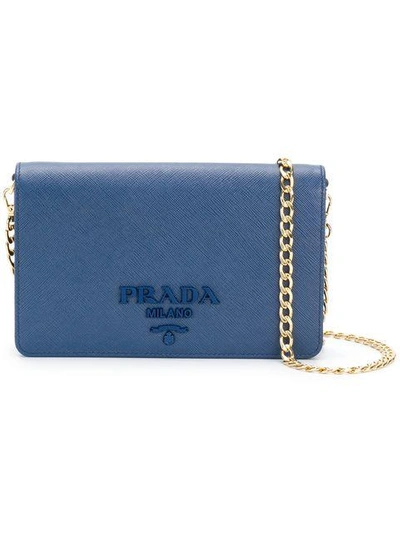Shop Prada Saffiano Wallet Bag - Blue