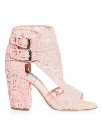 Shop Laurence Dacade Buckled Floral Lace Sandals In Blush