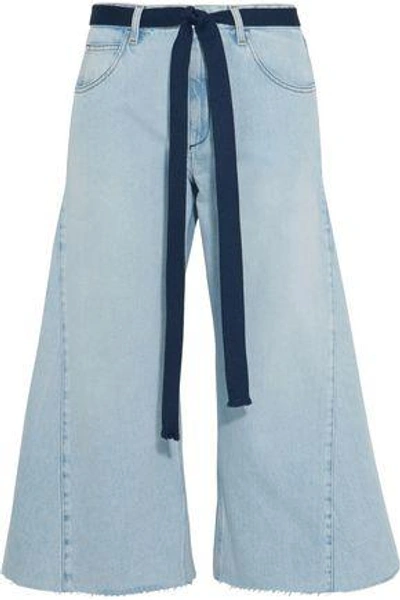 Shop Sonia Rykiel Woman Belted Cropped Wide-leg Jeans Blue