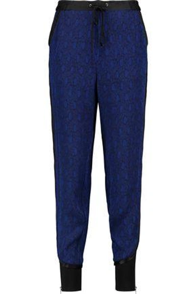 Shop 3.1 Phillip Lim / フィリップ リム Woman Silk Satin-trimmed Jacquard Tapered Pants Navy