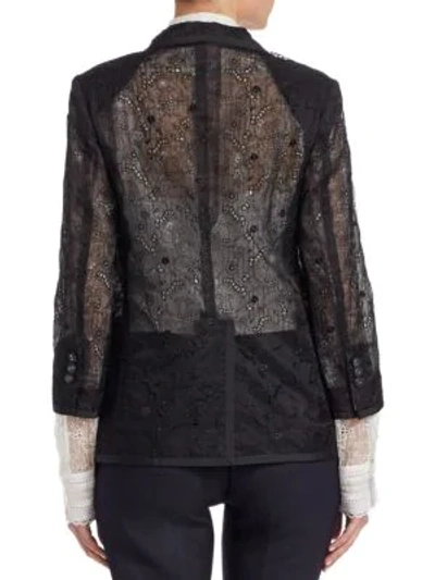 Shop Thom Browne Silk Eyelet Lace Blazer In Black