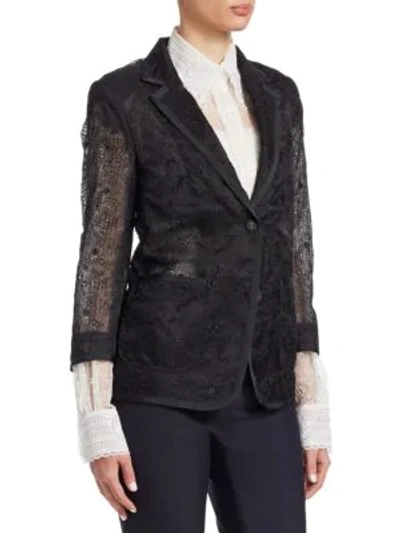 Shop Thom Browne Silk Eyelet Lace Blazer In Black