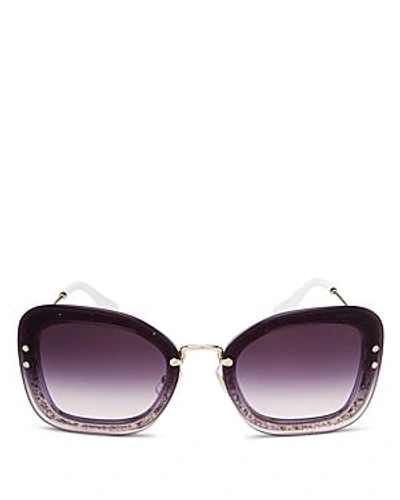 Shop Miu Miu Women's Square Glitter Sunglasses, 65mm In Transparent Dark Violet Glitter/pink Violet Gradient