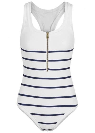 Shop Heidi Klein Striped Racer-back Swimsuit In White