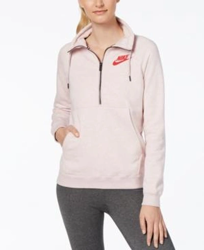 Shop Nike Sportswear Rally Half-zip Fleece Top In Particle Rose/univ Red