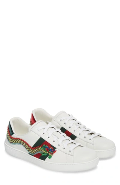 Shop Gucci New Ace Dragon Sneaker In Bianco