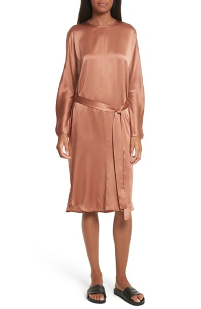 Shop Vince Seam Front Silk Dress In Terracotta