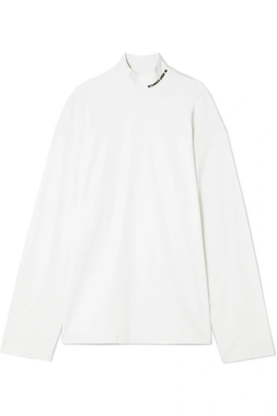 Shop Vetements Oversized Embroidered Cotton-jersey Turtleneck Top In White