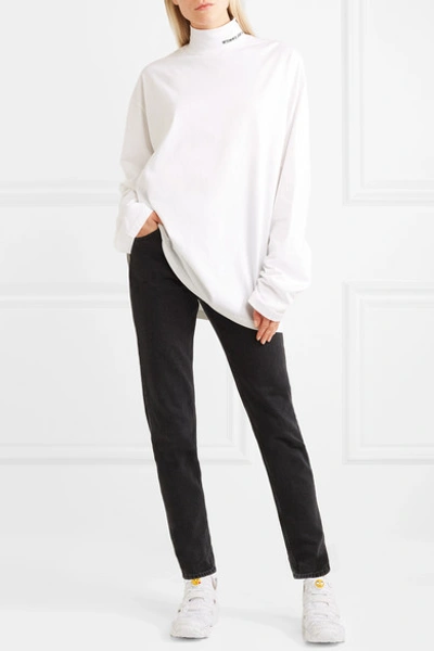 Shop Vetements Oversized Embroidered Cotton-jersey Turtleneck Top In White