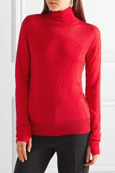 Shop Helmut Lang Wool And Silk-blend Turtleneck Sweater In Red