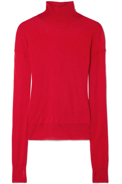 Shop Helmut Lang Wool And Silk-blend Turtleneck Sweater In Red
