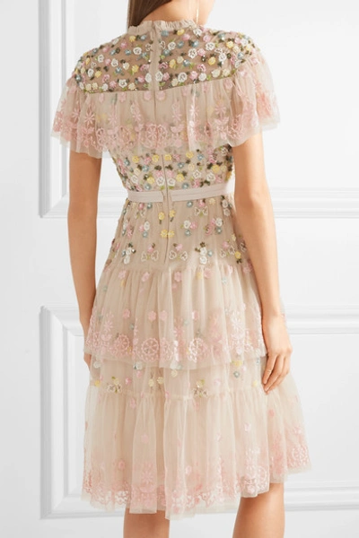 Shop Needle & Thread Anglais Tiered Embellished Tulle Mini Dress In Baby Pink
