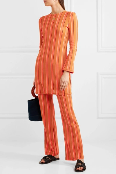 Shop Simon Miller Cyrene Striped Cotton-blend Flared Pants In Orange