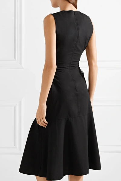 Shop Adeam Asymmetric Lace-up Wool-blend Midi Dress In Black
