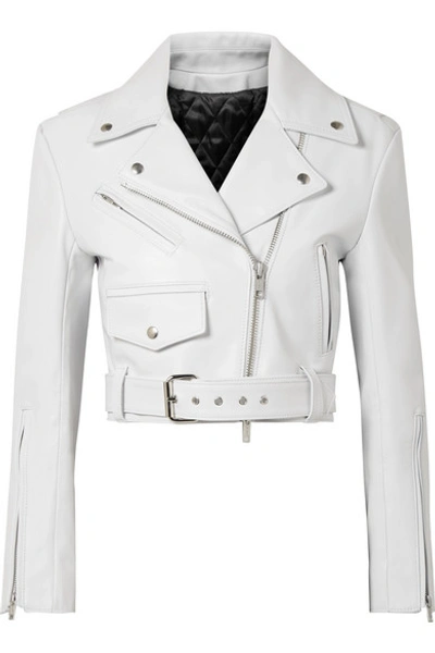 Shop Calvin Klein 205w39nyc Cropped Leather Biker Jacket In White