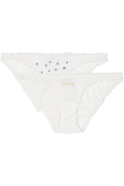 Shop Henriette H Reveuse Set Of Two Crochet-trimmed Embroidered Cotton Briefs In White