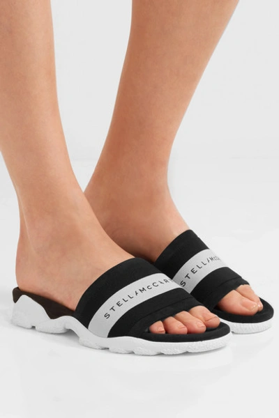 Shop Stella Mccartney Faux Suede And Rubber Slides In Black