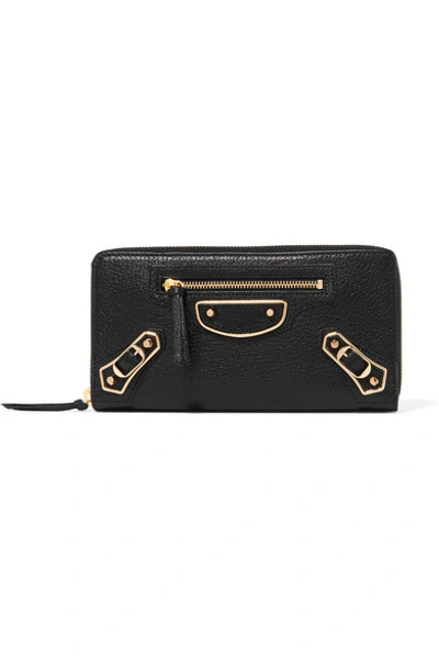 Shop Balenciaga Metallic Edge Textured-leather Continental Wallet In Black