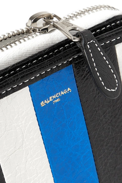 Shop Balenciaga Bazar Striped Textured-leather Wallet In Blue
